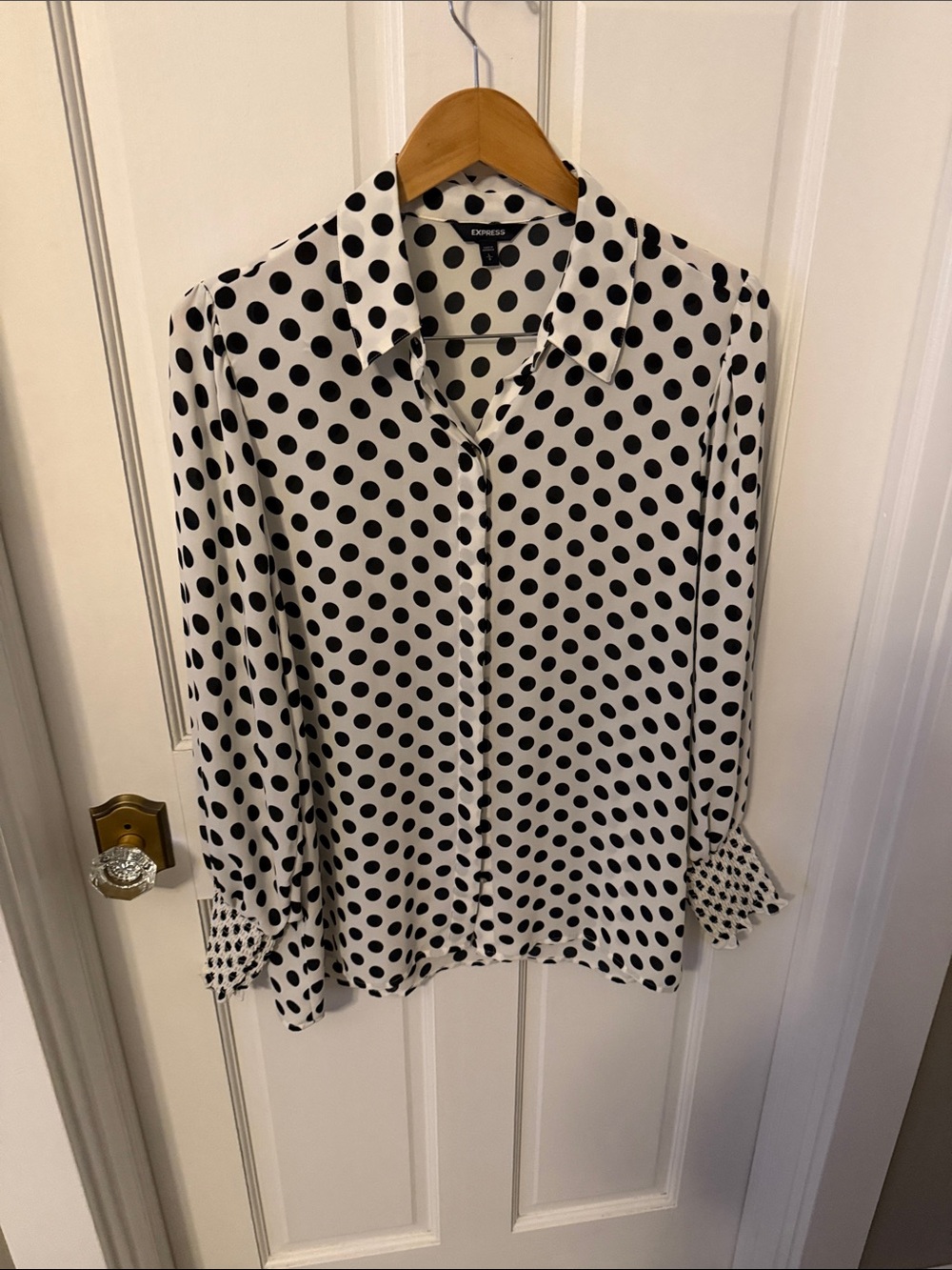 Express Black & White Polka Dot Button-Down Blouse